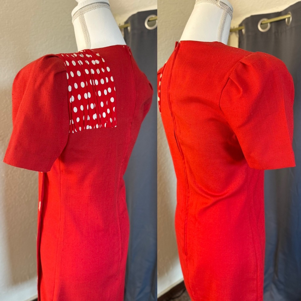Patty O'Neil Vintage 60s Red Polka Dot Button Front Shift Dress Minnie Mouse - Picture 4 of 9